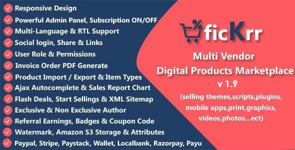 ficKrr - Multi Vendor Digital Products Marketplace with Subscription ON / OFF 2.0 - Nulled