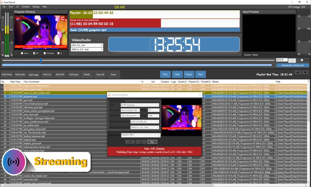 Insta-Playout-Streaming