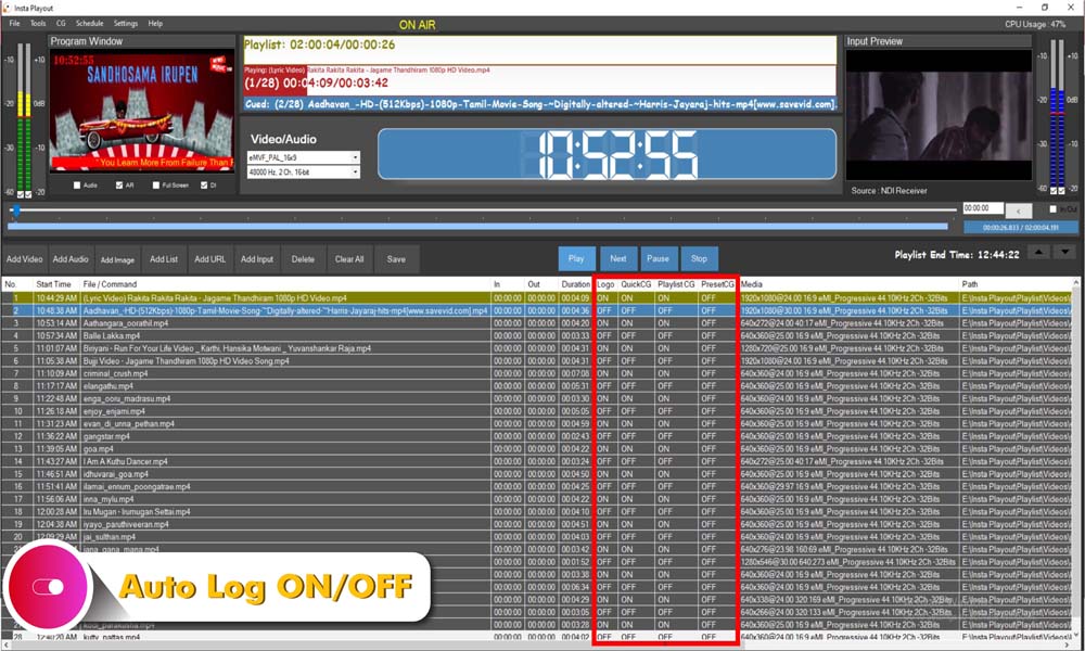 Insta-Playout-Auto-Log-ON/OF